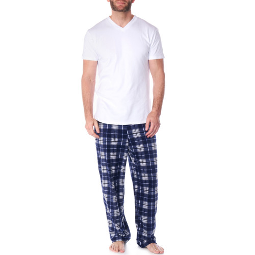 Alpine Swiss Mens Pajama Set Cotton Shirt and Polar Fleece Pants